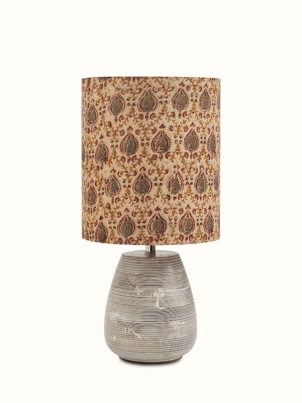 Kalamkari Block-printed Cotton Lampshade Fawn Color