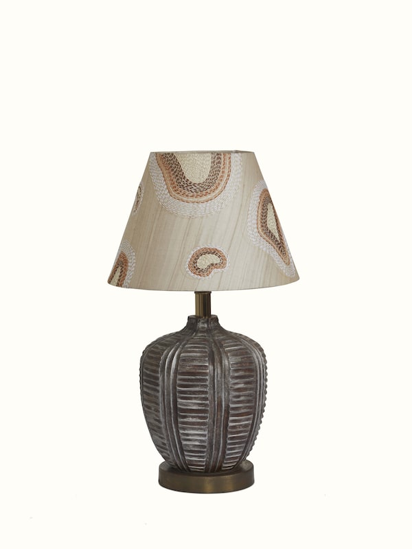 Sujani Embroidered Cotton Lampshade Brown Color