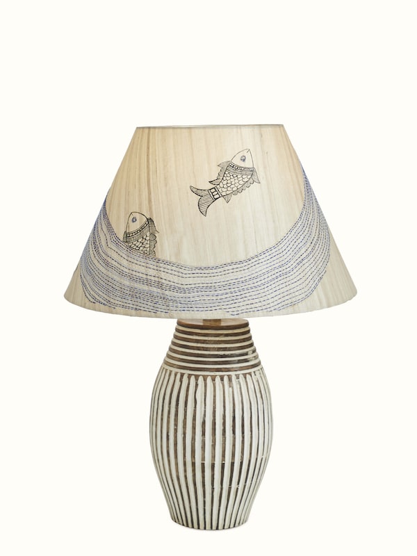 Sujani Embroidered Cotton Lampshade Beige Color
