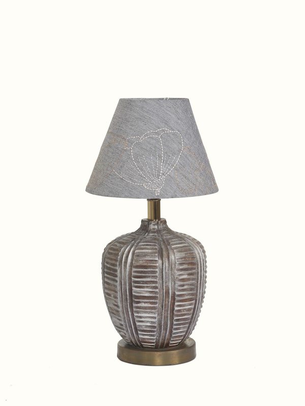 Sujani Embroidered Cotton Lampshade Small Grey Color