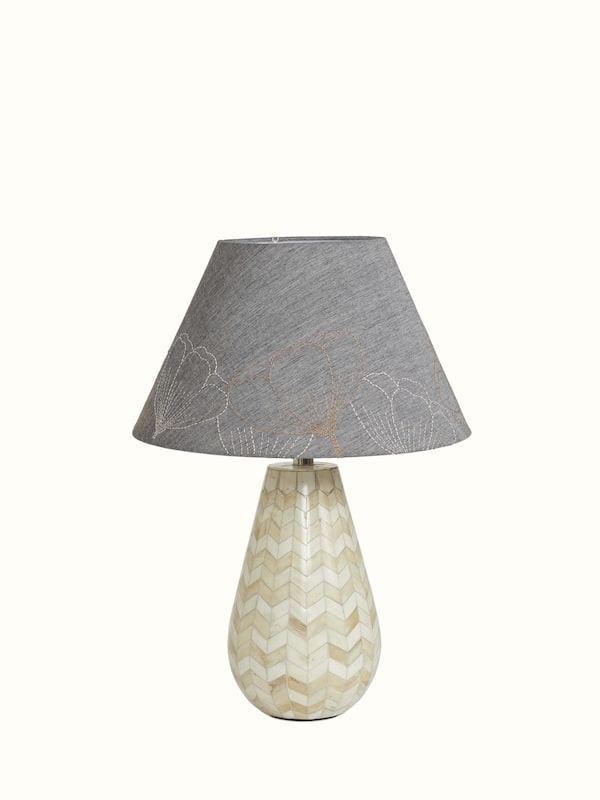Sujani Embroidered Cotton Lampshade Large Grey Color