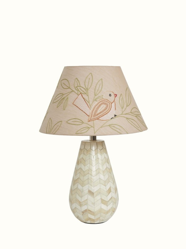 Sujani Embroidered Cotton Lampshade Large Beige Color