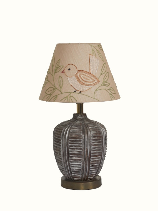 Sujani Embroidered Cotton Lampshade Medium Beige Color