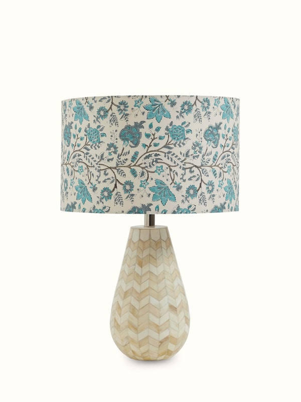 Block-printed Cotton Lampshade Blue & White Color