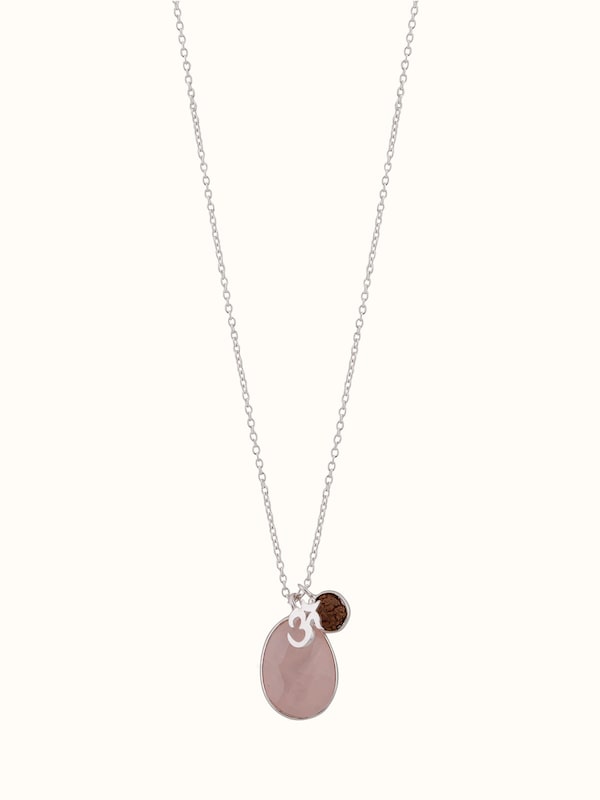 Rose Quartz, Om Silver Charm & Rudraksha Silver Necklace