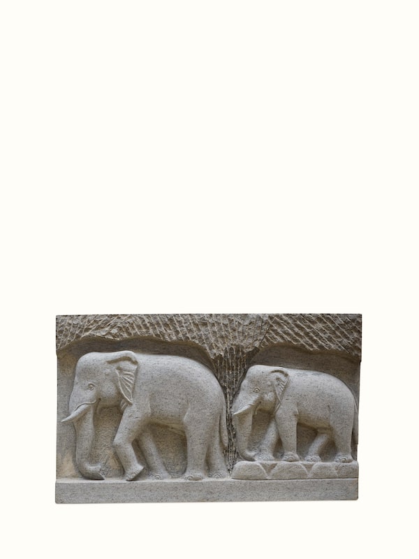 Magnificent Carved Stone Elephant Panel Sculpture