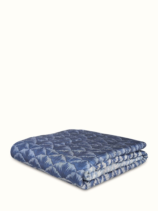 Parvat Indigo Ombre Silk Sanganeri Hand Block Print Double-size Quilt