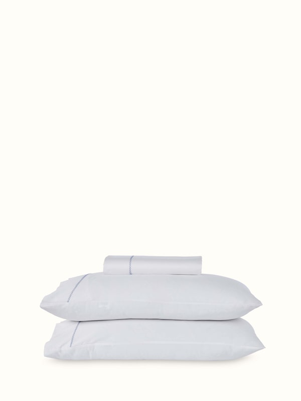 Parvat Blue Stripe Cotton Hand Embroidery King-size Bedsheet Set