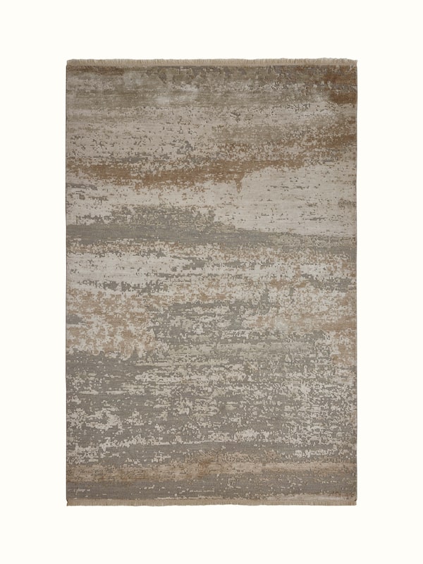 Abstract Modern Grey Taupe Agra Wool & Viscose Hand-knotted Carpet