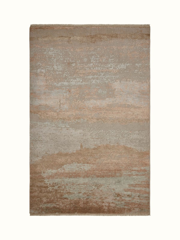 Abstract Modern Beige Agra Wool & Viscose Hand-Knotted Carpet