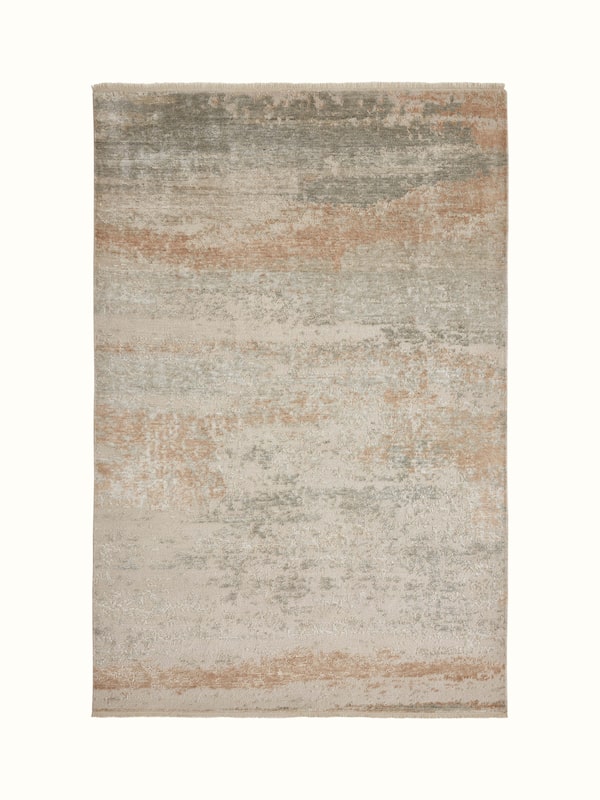Abstract Modern Grey Beige Agra Wool & Viscose Hand-knotted Carpet