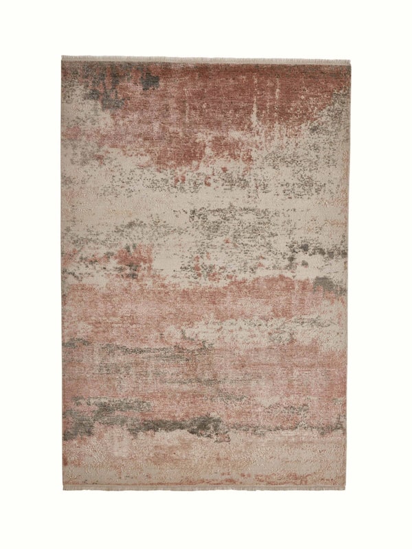 Abstract Modern Peach Grey Agra Wool & Viscose Hand-Knotted Carpet