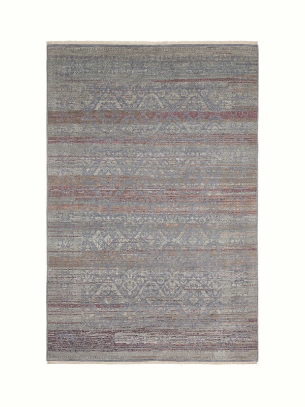 Distressed Transitional Grey Purple Agra Wool & Viscose Hand-knotted Carpet