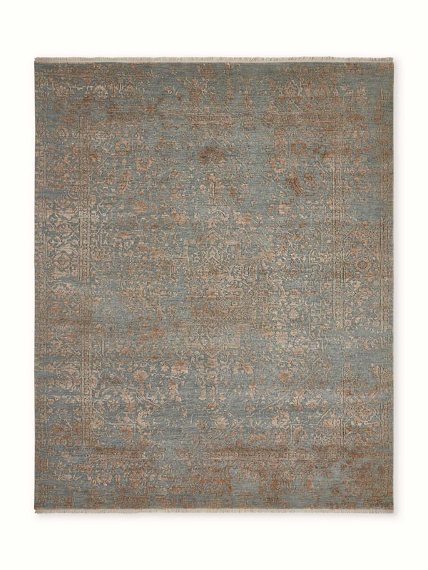 Distressed Transitional Grey Copper Agra Wool & Viscose Hand-knotted Carpet
