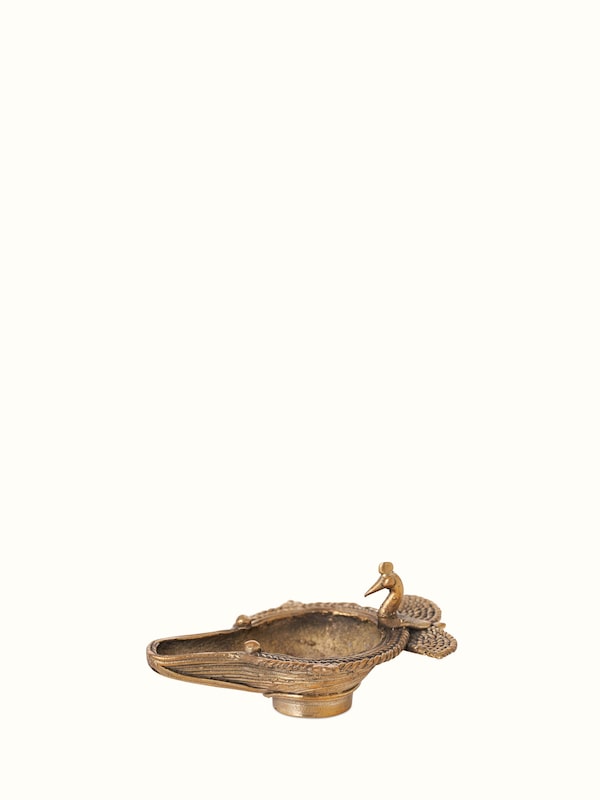 Antique Brass Dhokra Peacock Diya