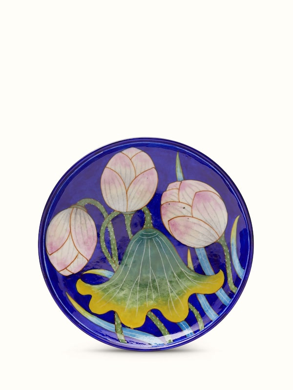 Blue Pottery Lotus with Leaf Display Plate