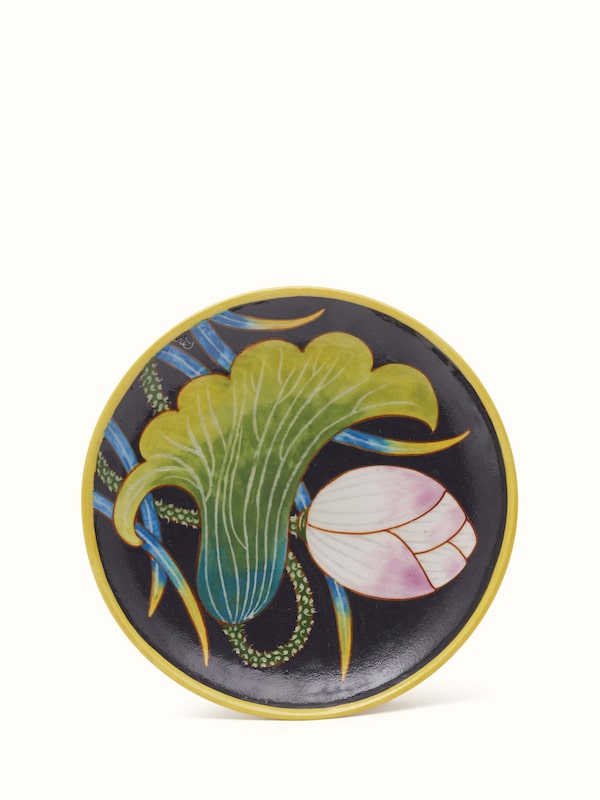 Blue Pottery Black Flower Display Plate