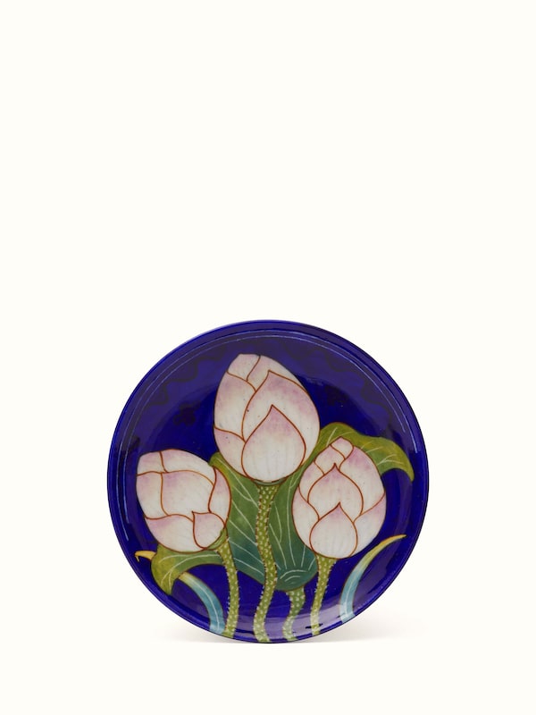 Blue Pottery Three Flowers Display Plate