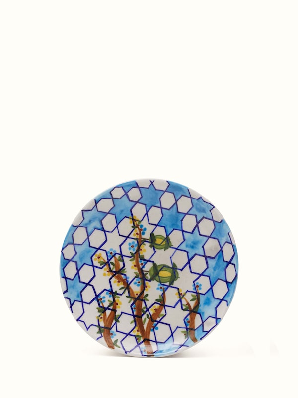 Blue Pottery Hexagonal Pattern Display Plate
