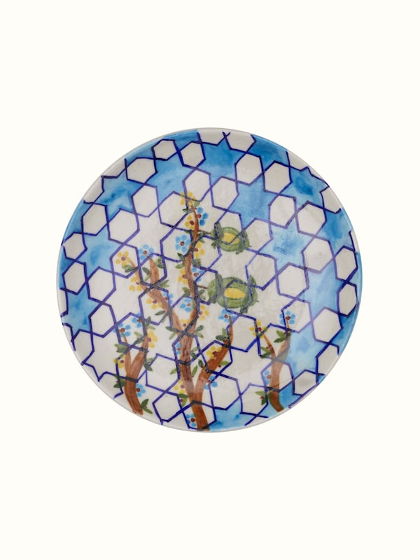 Blue Pottery Hexagonal Pattern Display Plate