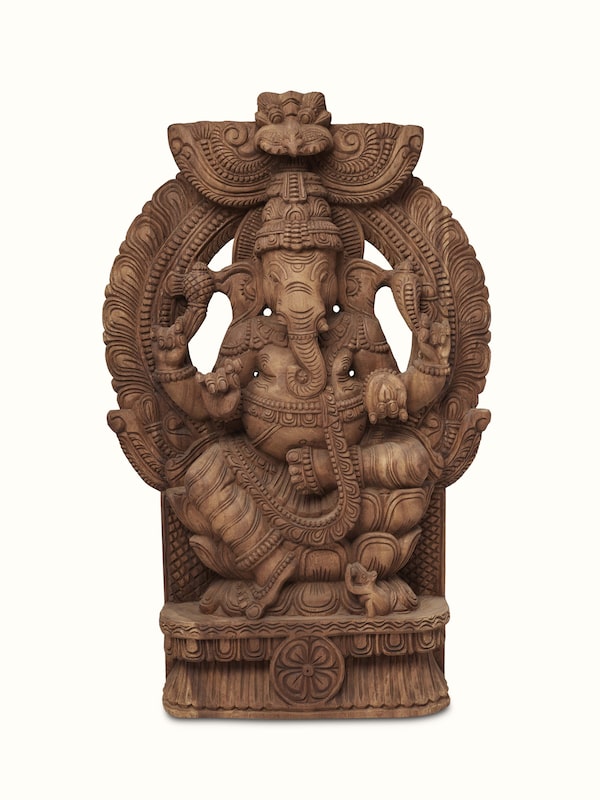 Umaputra Carved Neem Wood Sitting Ganesh Ji Idol