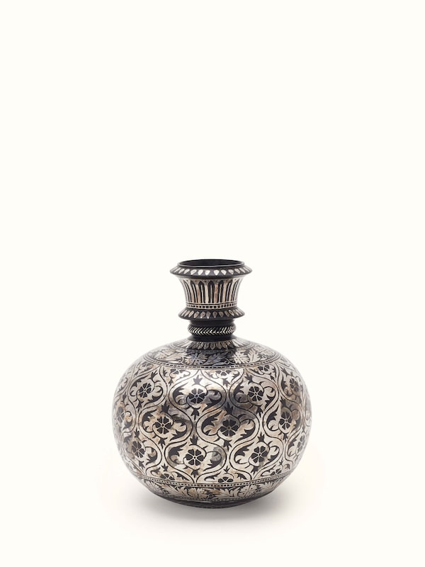 Bidri Zinc & Silver Hukkah Base Vase