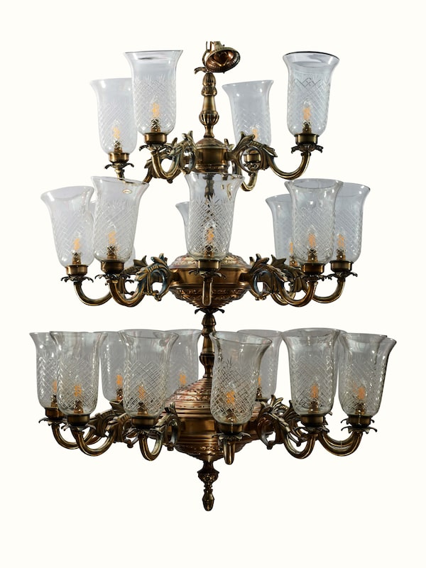 Glass Work Brass Chandelier