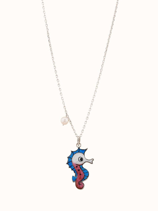 Gulabi Meenakari Silver Pendant & Chain