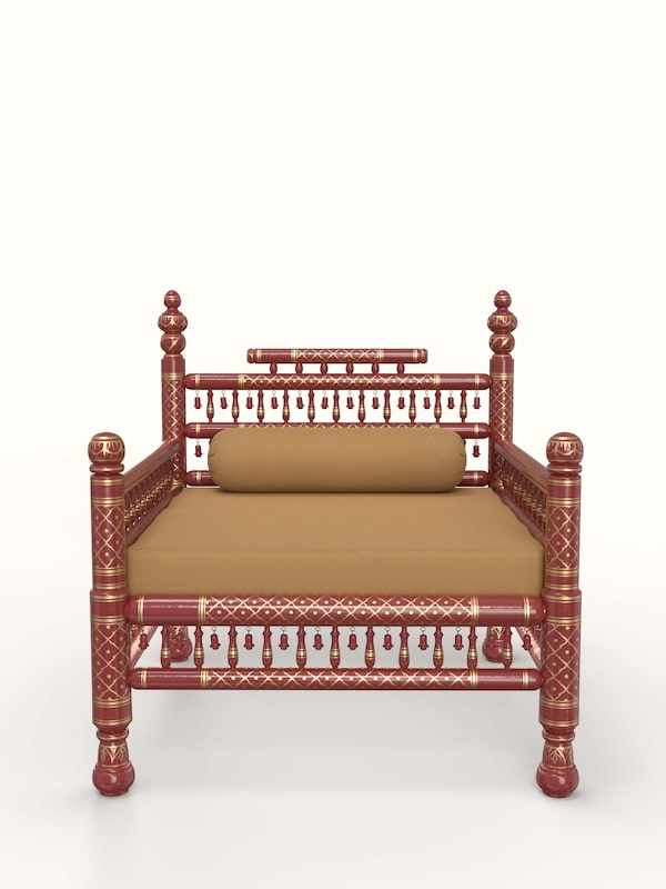 Kala Cotton Upholstered Teak Wood Sankheda 1-seater Sofa