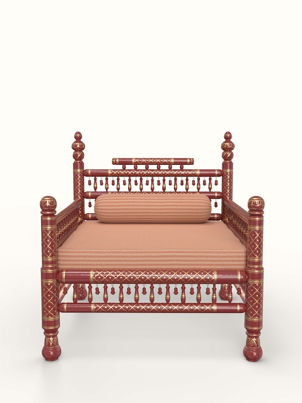 Kala Cotton Upholstered Teak Wood Sankheda 1-seater Sofa