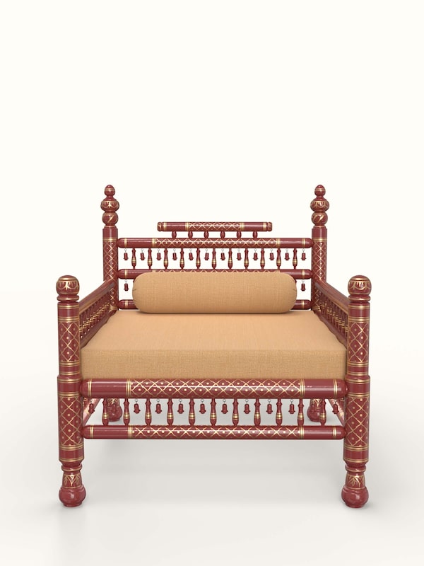 Yellow Boucle Fabric Upholstered Teak Wood Sankheda 1-seater Sofa