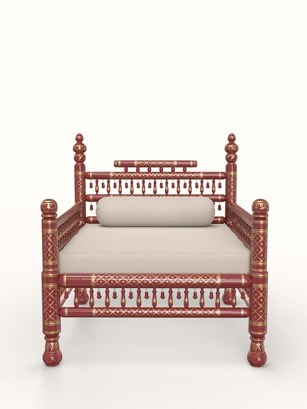Kala Cotton Upholstered Teak Wood Sankheda 1-seater Sofa