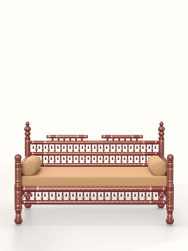 Yellow Boucle Fabric Upholstered Teak Wood Sankheda 2-seater Sofa