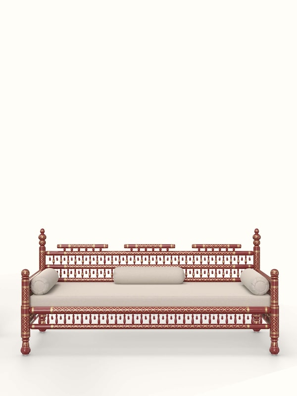 Upholstered Teak Wood Sankheda 3-seater Sofa