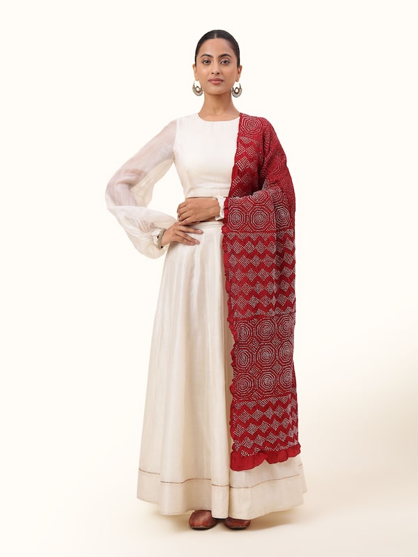 Maroon Silk Bandhani Tie & Dye Dupatta
