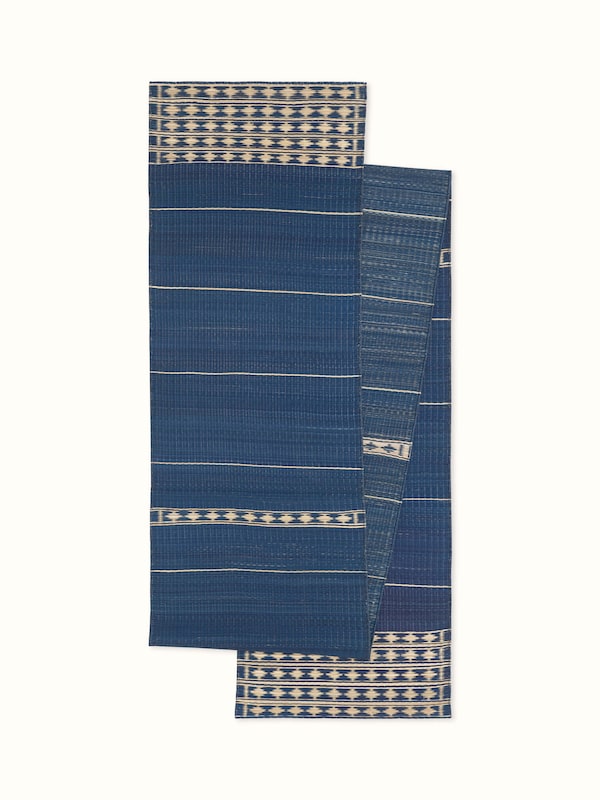 Prakriti Blue Stripe Natural Fibre Madurkathi Table Runner (6 Seater)
