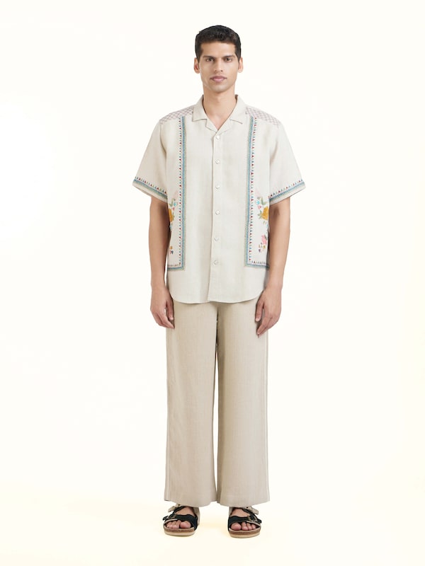 Beige Kantha Embroidered Shirt