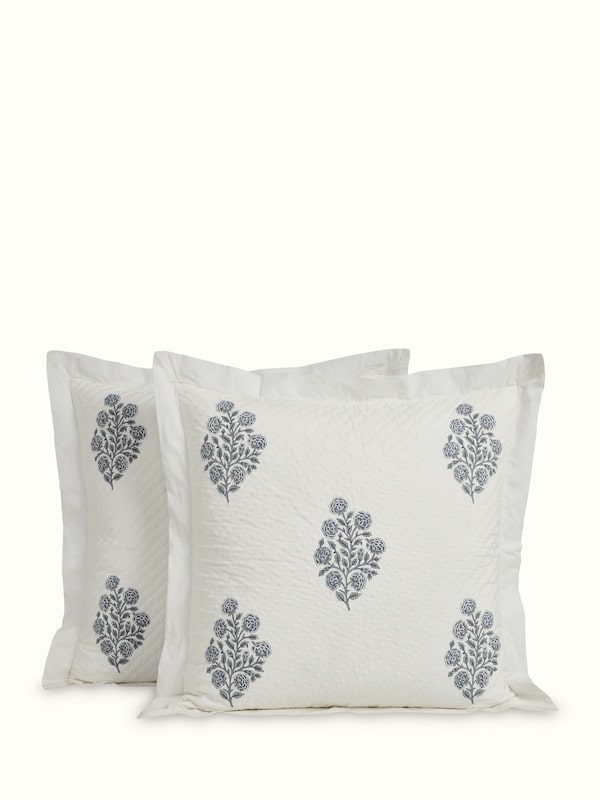 Saha Grey Buta Stripe Cotton Sanganeri Hand Block Print Cushion Covers (2 Pcs)