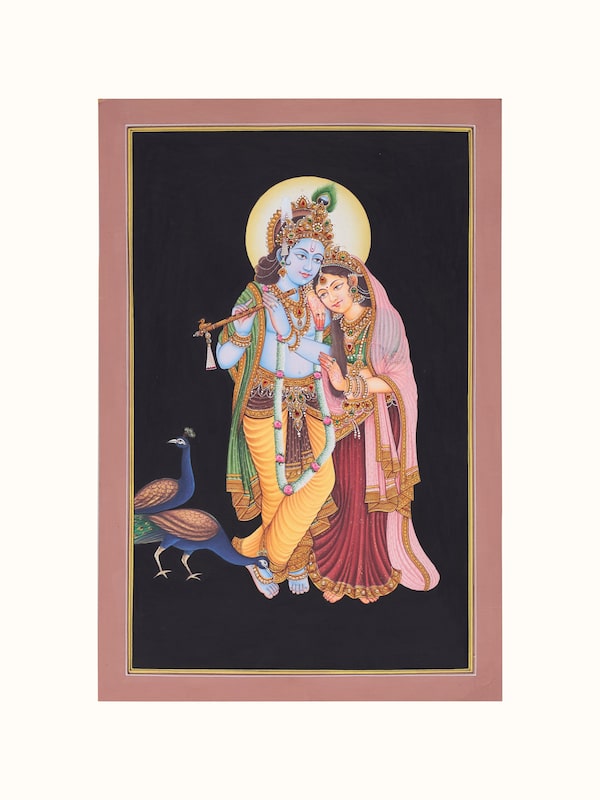 Radha Krishna Peacock Miniature Painting
