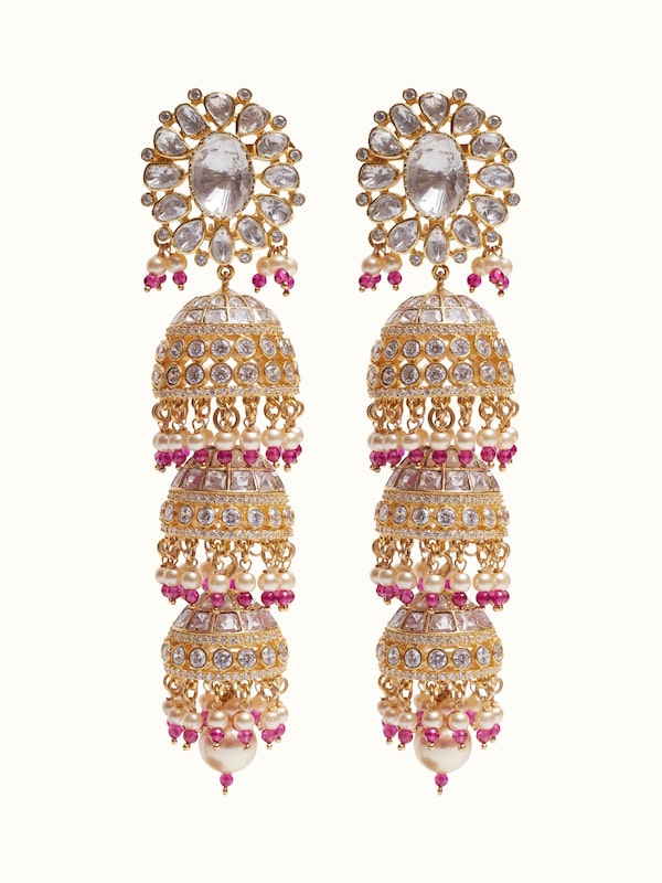 Dank Polki Silver Jhumkas