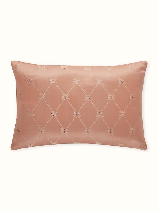 Awadh Peach Banarasi Handloom Silk Lumbar Cushion Cover