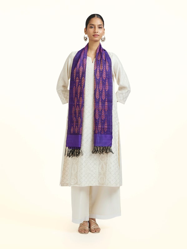Blue Silk Pochampally Warp Ikat Stole