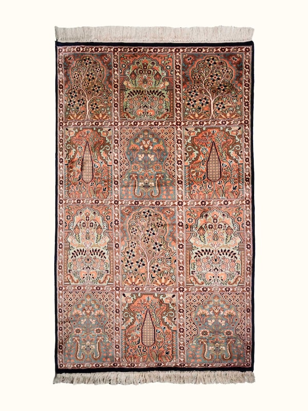 Traditional Persian Grey Hamadan Kashmir Silk Hand-Knotted Carpet