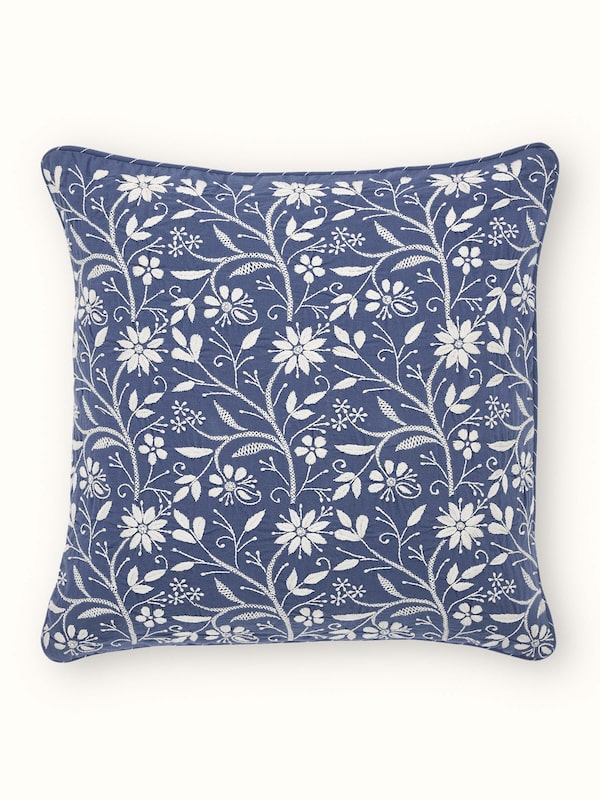 Rann Blue Jaal Cotton Chikankari Hand Embroidered Cushion Cover