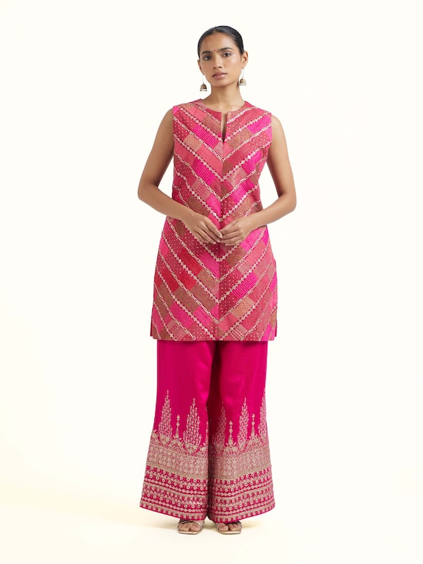Pink Silk Hand Embroidery Kurta Set