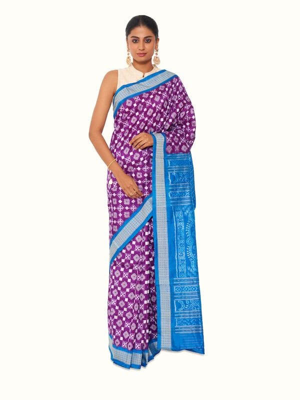 Turquoise Mulberry Silk Bandha Odisha Ikat Saree