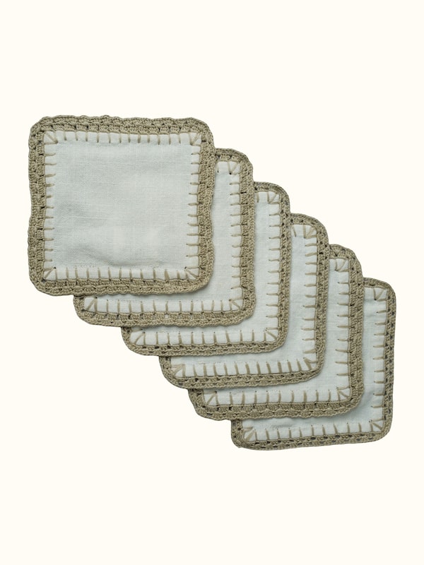 Nityam Ivory Cotton Slub Crochet Coasters Set Of 6
