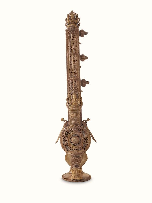 Carved Sandalwood Sitar Sculpture