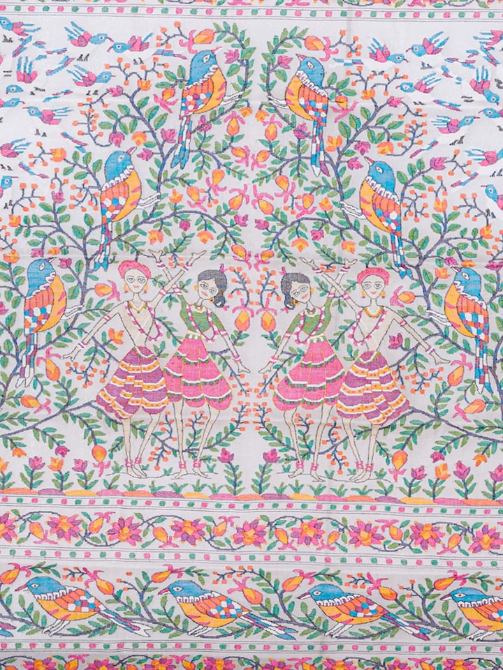 Detail view of the Village Festivity Jamdani Wall Hanging