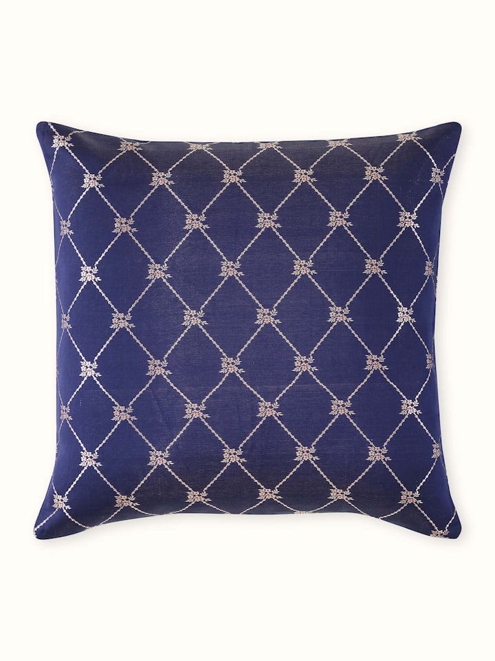 Awadh Navy Blue Banarasi Handloom Silk Cushion Cover